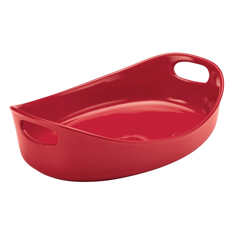 Rachael Ray Stoneware Bubble and Brown Oval Baker, 4.5-Quart, Red - Image 1